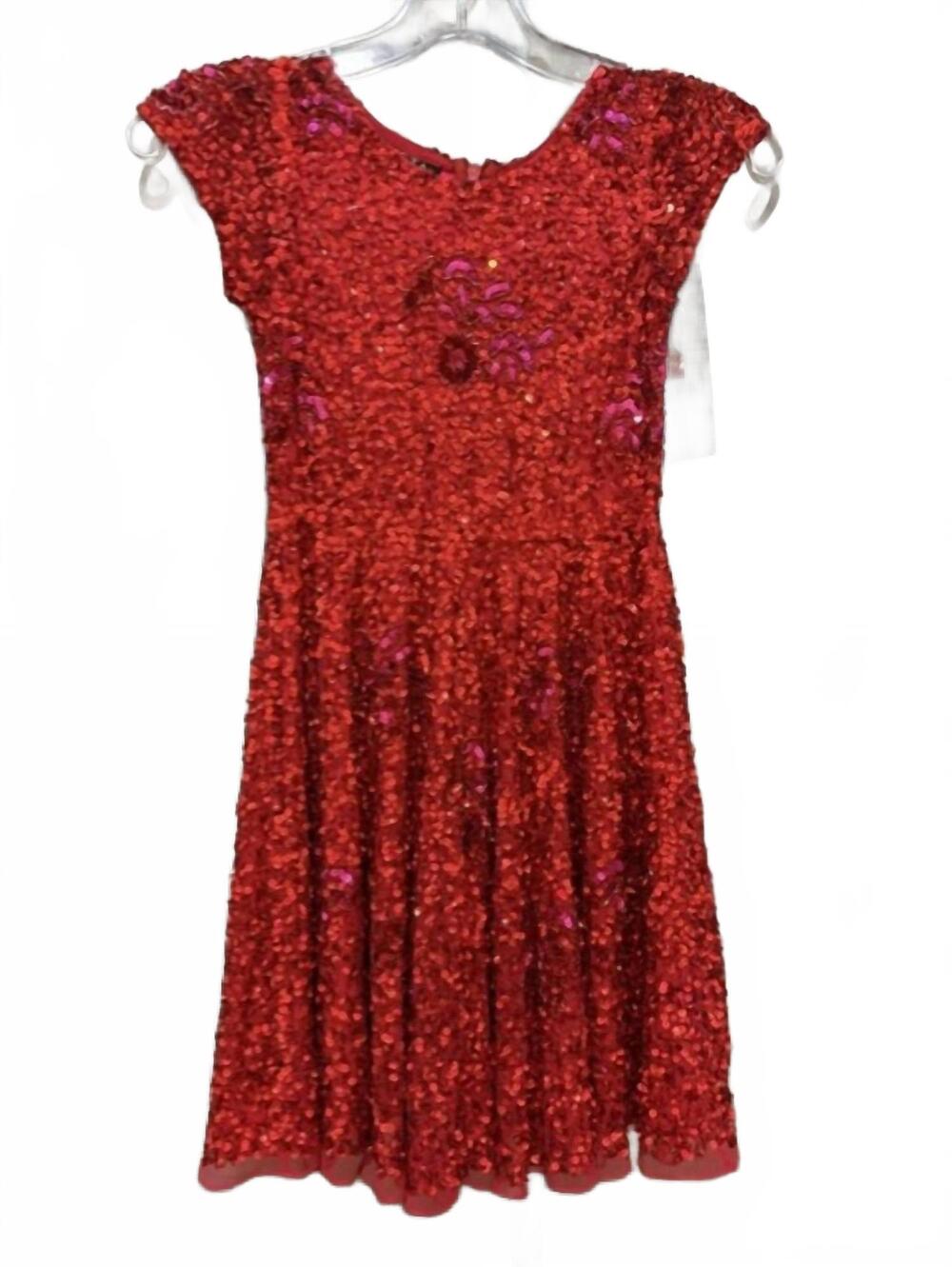 NEW ALETA women's capped sleeve mini dress in red/fuchsia